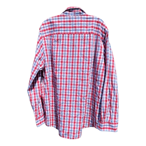EUC Men's John Asher Red White & Blue Long Sleeve Button Down Plaid Shirt - Picture 2 of 5